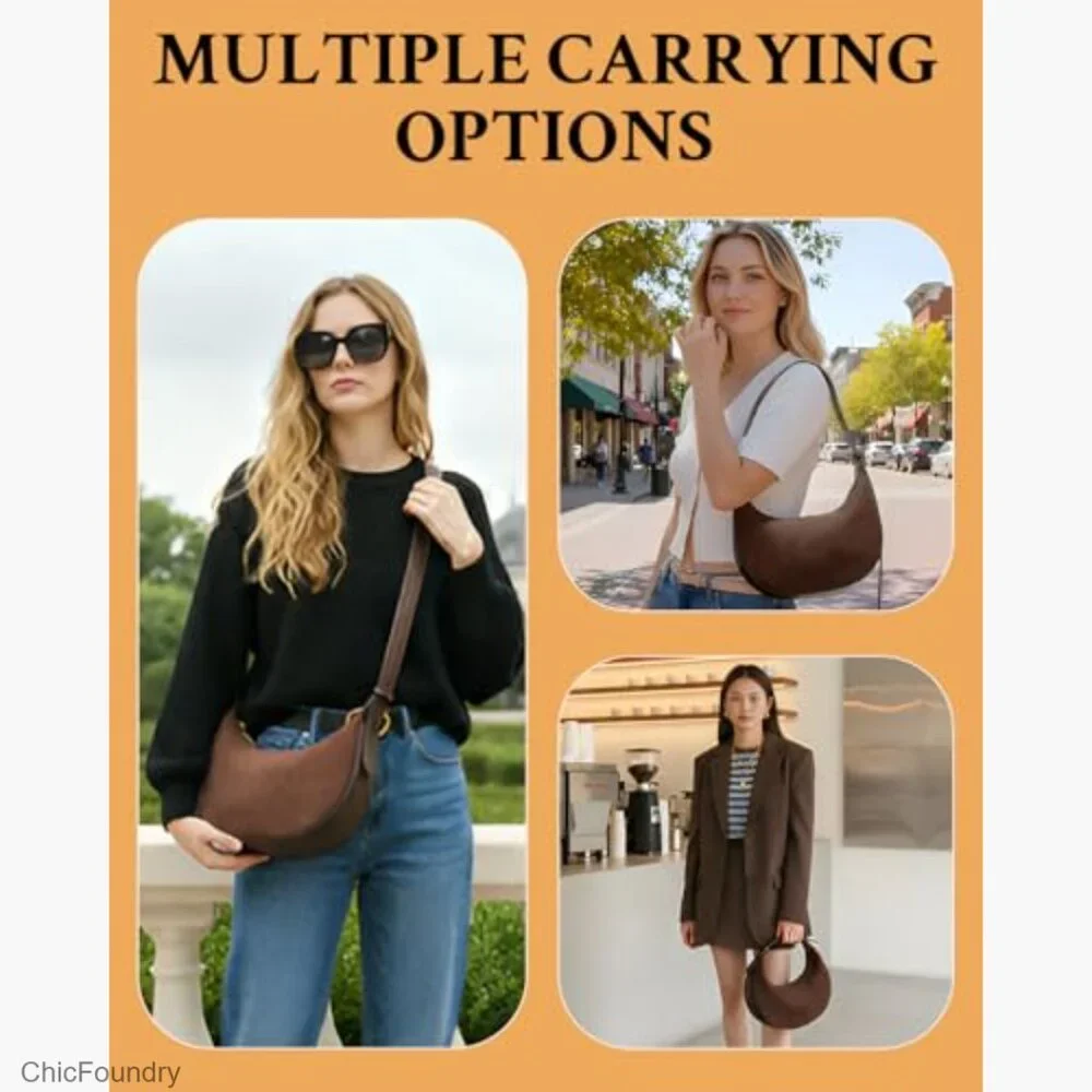 Vintage Suede Hobo Crossbody Bag with Adjustable Strap, 11.2